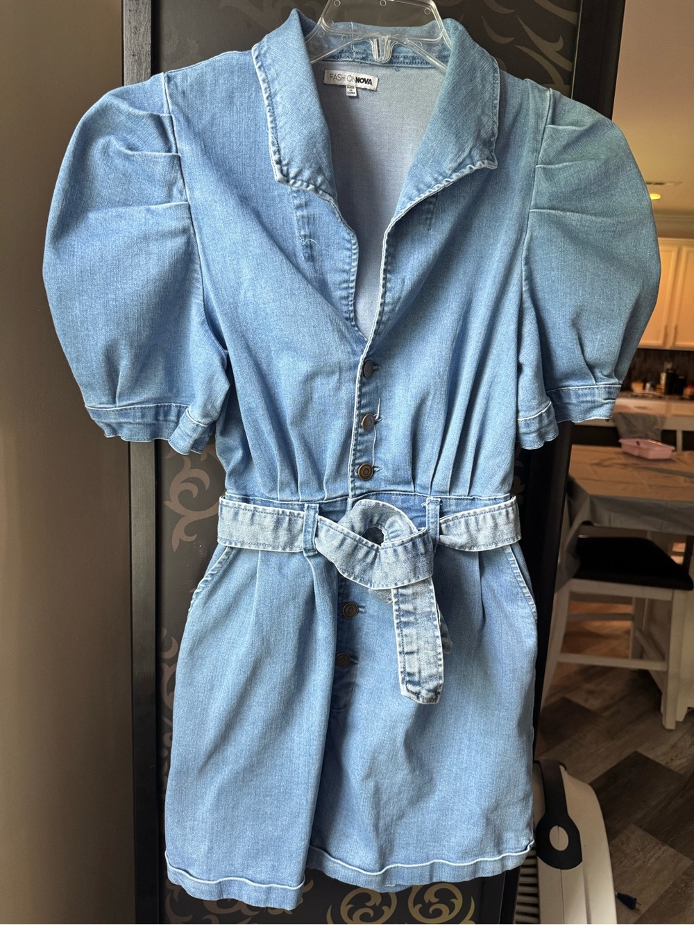 Fashion Nova Light Wash Denim Romper